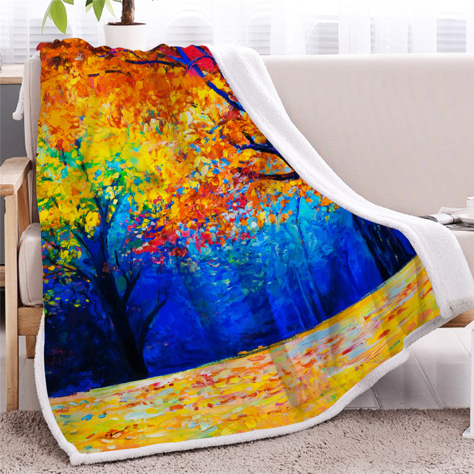 Painting Fall Trees Sherpa Fleece Blanket - Beddingify