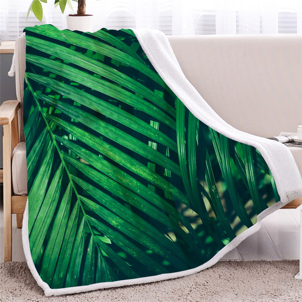 Palm Leaves Sherpa Fleece Blanket - Beddingify
