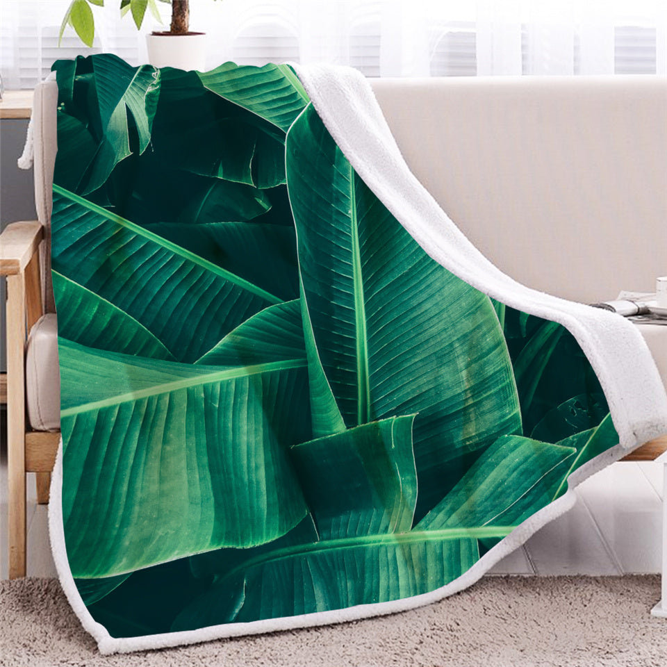 Banana Palm Leaves Sherpa Fleece Blanket - Beddingify