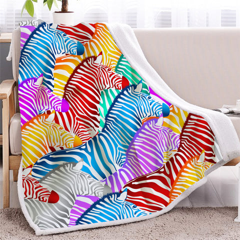 Image of Colorful Zebra Sherpa Fleece Blanket - Beddingify