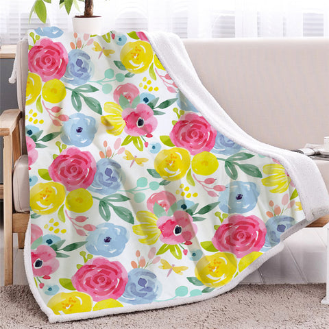 Image of Pastel Flowers Sherpa Fleece Blanket - Beddingify