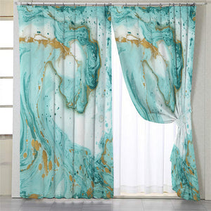 Abstract Turquoise Marble Motif BBS0107942399 2 Panel Curtains