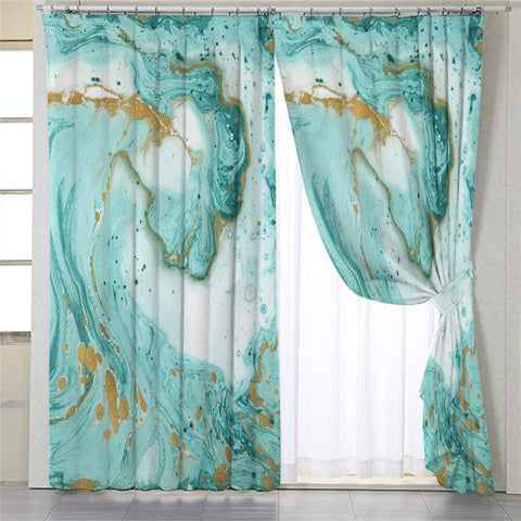 Image of Abstract Turquoise Marble Motif BBS0107942399 2 Panel Curtains