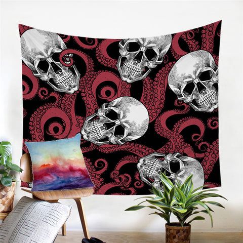 Image of Skull Patterns Tentacles Tapestry - Beddingify