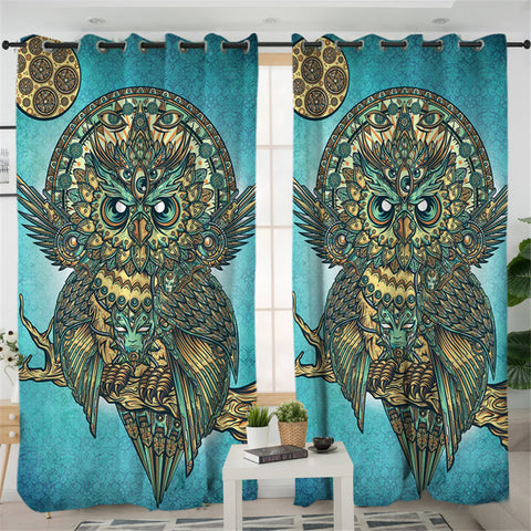 Image of Golden Jade Owl 2 Panel Curtains