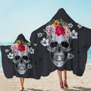 Flowery Skull Grey Hooded Towel