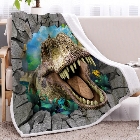 Image of T-Rex Kid Pattern Sherpa Fleece Blanket - Beddingify