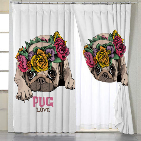 Image of Flower Wreath Pug 2 Panel Curtains