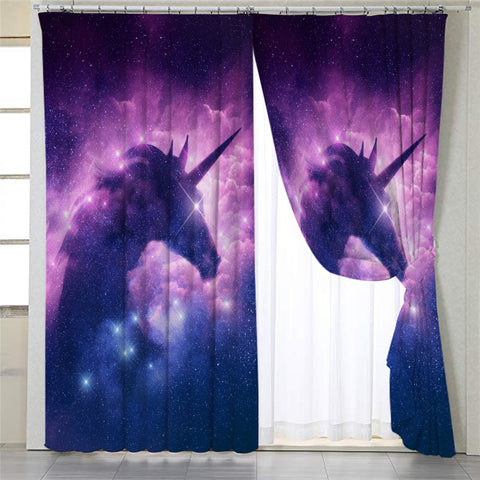 Image of Unicorn Sihouette Galaxy 2 Panel Curtains