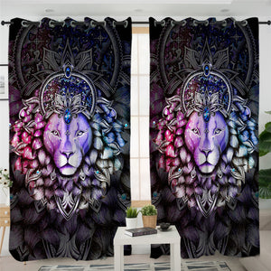 Mandala Motif Lion Head 2 Panel Curtains