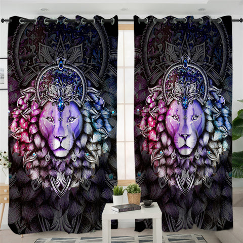 Image of Mandala Motif Lion Head 2 Panel Curtains