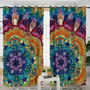 Stylized Mandala Themed 2 Panel Curtains