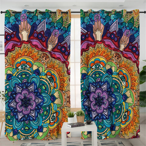 Image of Stylized Mandala Themed 2 Panel Curtains