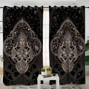 Bodhi Motif Buddha 2 Panel Curtains