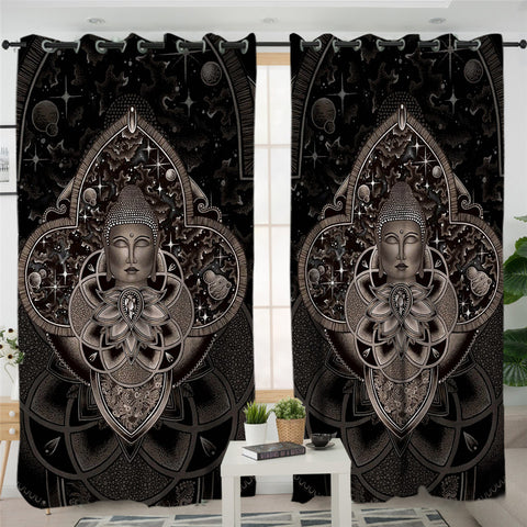 Image of Bodhi Motif Buddha 2 Panel Curtains
