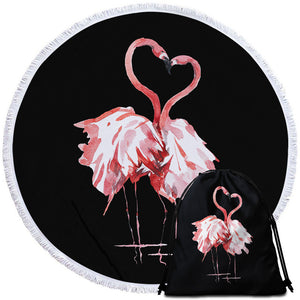 Flamingo Couple Black Round Beach Towel Set - Beddingify