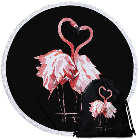 Image of Flamingo Couple Black Round Beach Towel Set - Beddingify