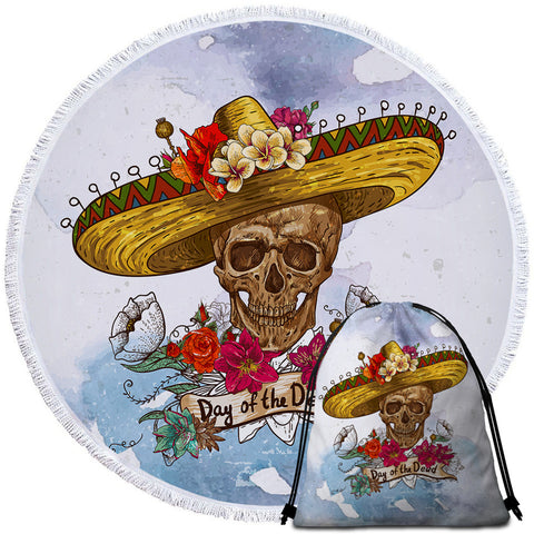 Image of Mexican Day Of The Dead Round Beach Towel Set - Beddingify
