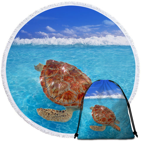 Image of 3D Turtle Round Beach Towel Set - Beddingify
