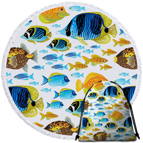 Image of School Of Fish Round Beach Towel Set - Beddingify
