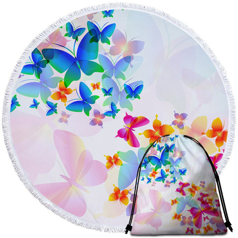 Image of Colorful Butterflies Round Beach Towel Set - Beddingify
