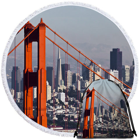 Image of 3D Golden Gate Bridge Round Beach Towel Set - Beddingify