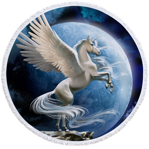 Image of Mythical Pegasus Round Beach Towel Set - Beddingify