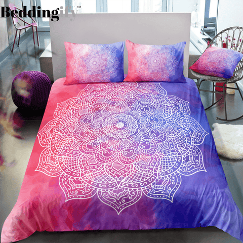 Image of Pink Purple Mandala Pattern Bedding Set - Beddingify