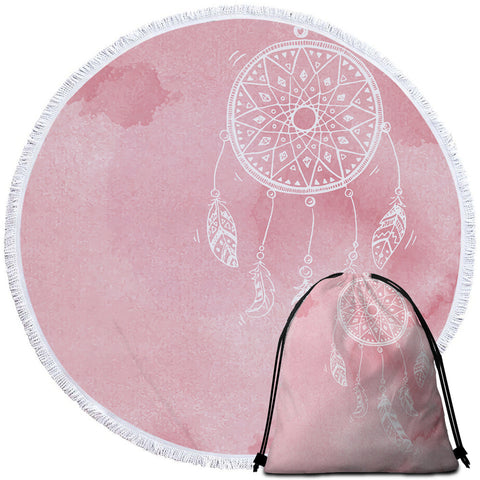 Image of Dreamcatcher Pink Round Beach Towel Set - Beddingify