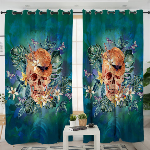 Image of Palm Leaf Skull 2 Panel Curtains