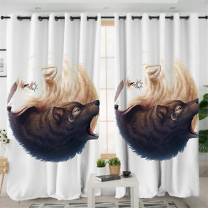 Ying Yang Wolves White 2 Panel Curtains