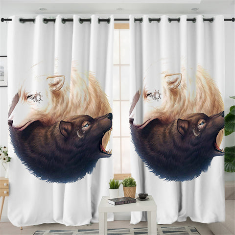 Image of Ying Yang Wolves White 2 Panel Curtains