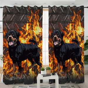 Flame Dog Themed 2 Panel Curtains