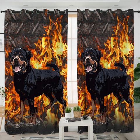 Image of Flame Dog Themed 2 Panel Curtains