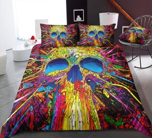 Multicolor Spray Skull Bedding Set