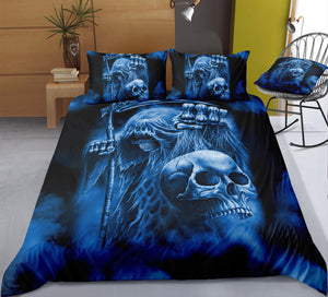 Blue Reaper Skull Bedding Set
