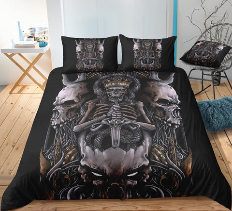 Image of Dark Snake King Crown Skull Bedding Set