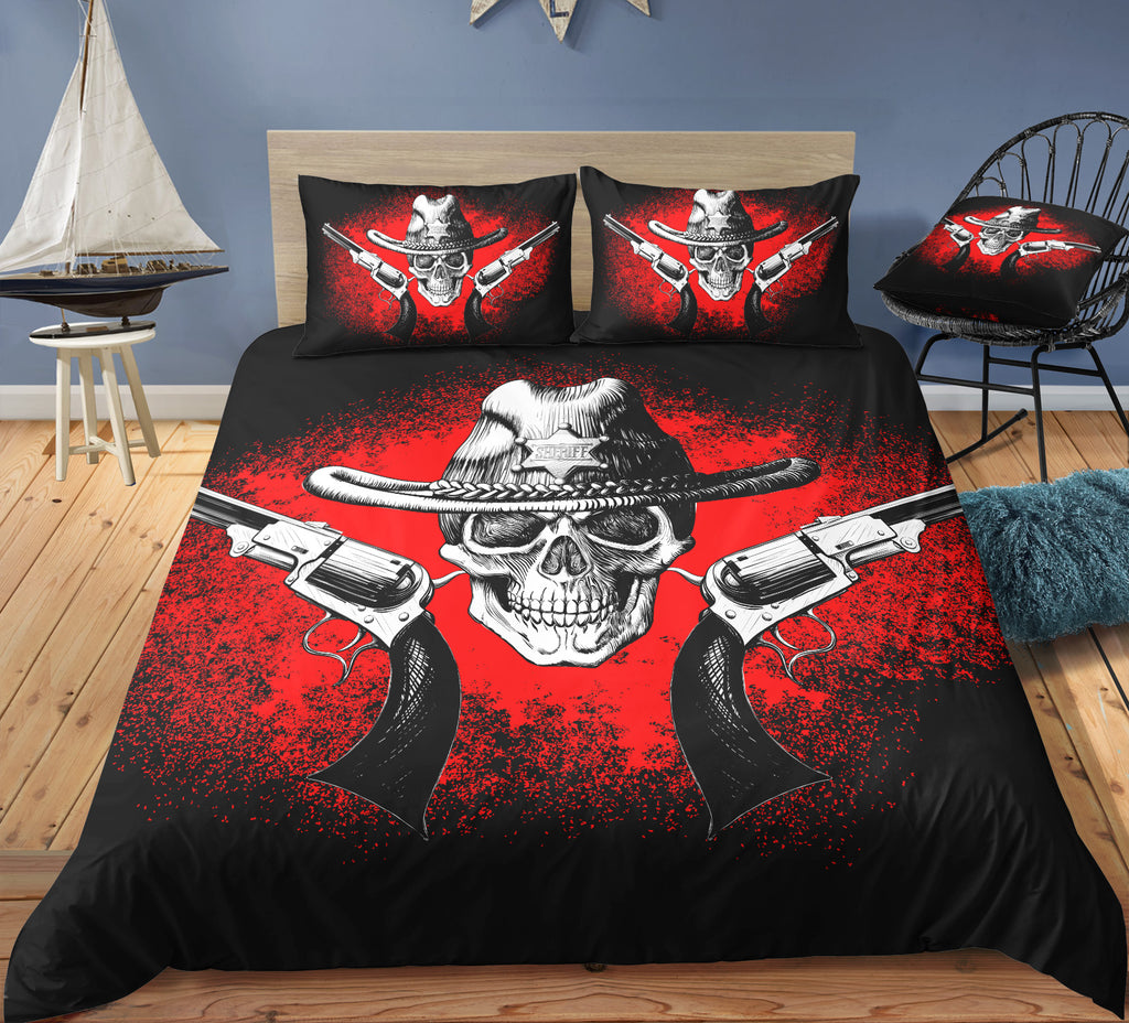 Red Cowboy Skull Bedding Set