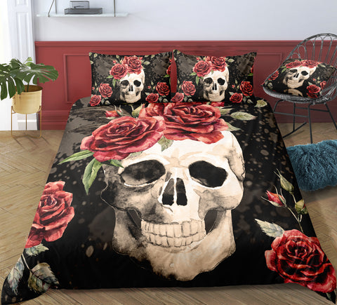 Image of Vintage Roses Skull Bedding Set