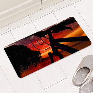 Sunset Scene Bike Life Poster Rectangular Doormat