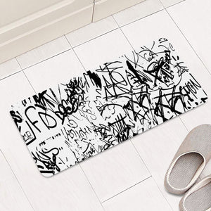 Black And White Graffiti Abstract Collage Print Pattern Rectangular Doormat
