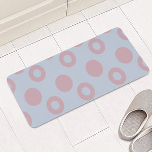 Pink Round Circles On Blue Rectangular Doormat