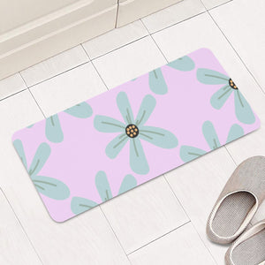 Blue Floral Design Rectangular Doormat