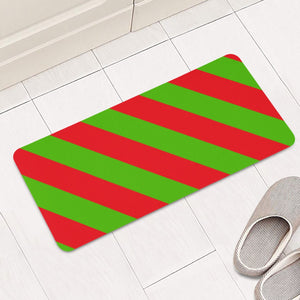 Red And Green Stripes Rectangular Doormat