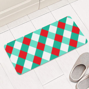 Red, Blue And White Checkered Rectangular Doormat