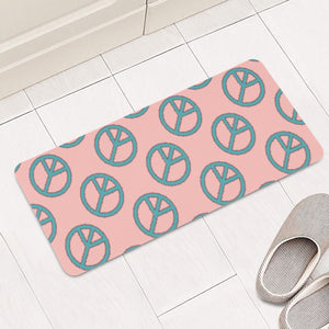 Blue Peace Sign On Pink Rectangular Doormat