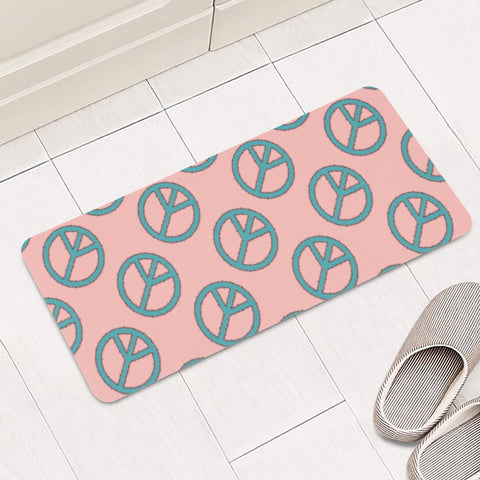 Image of Blue Peace Sign On Pink Rectangular Doormat