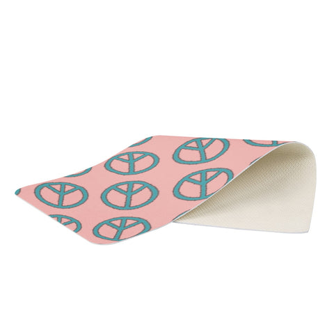 Image of Blue Peace Sign On Pink Rectangular Doormat