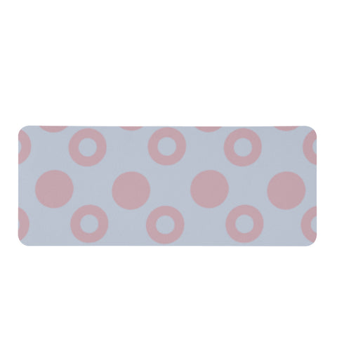 Image of Pink Round Circles On Blue Rectangular Doormat