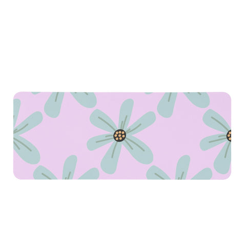 Image of Blue Floral Design Rectangular Doormat